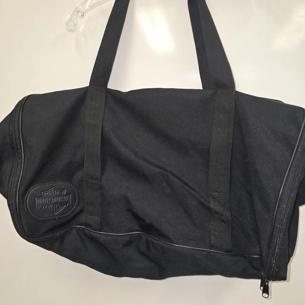 Harley Davidson Embossed Black Canvas Travel Duffel Bag 270° Zip Gym School
